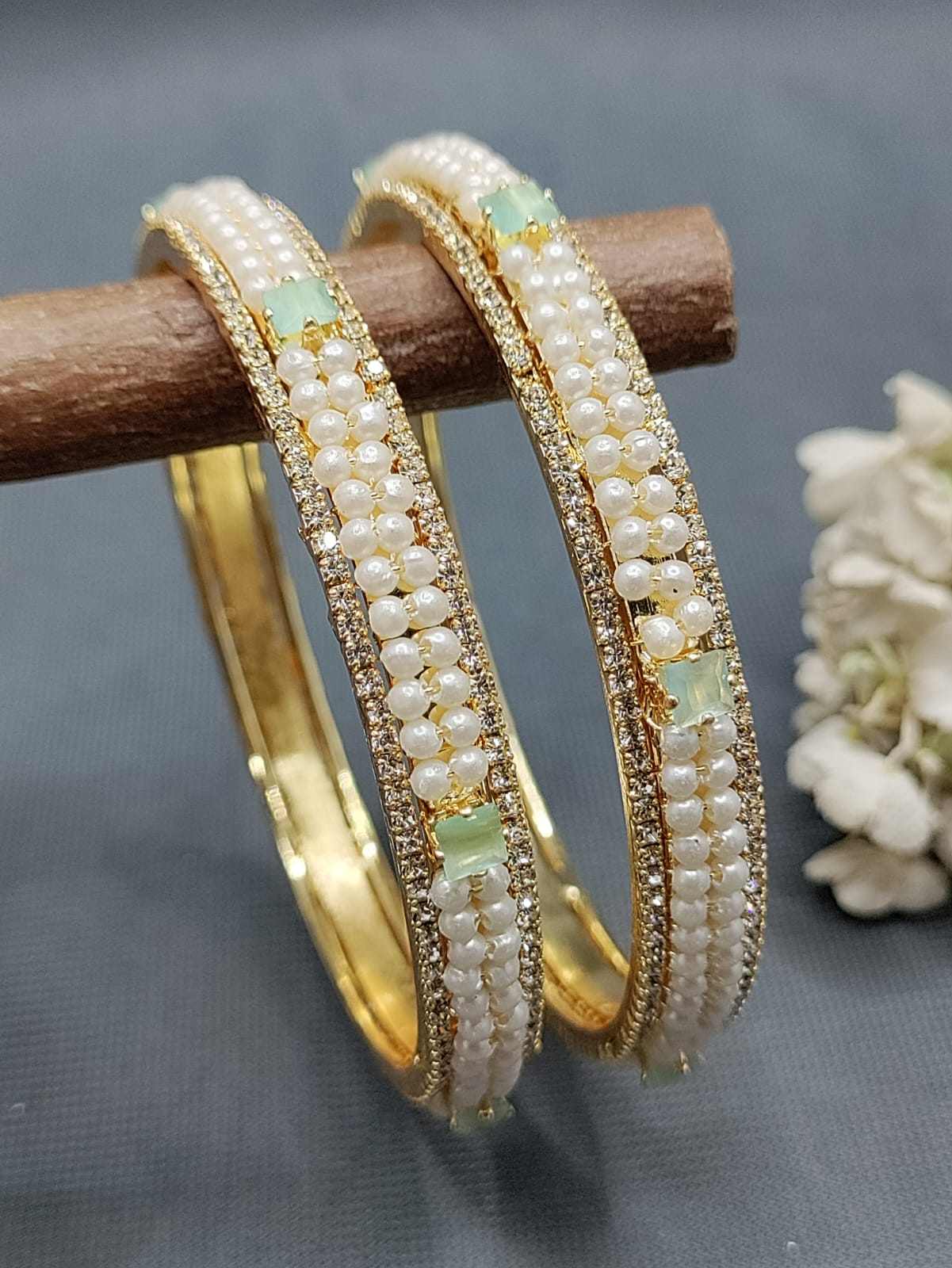 Golden Mint Stone Bangle SKU-6131 rchiecreation