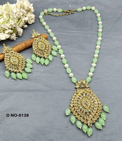 Party Wear Long Necklace Mehndi Set Sku-6138 B3 rchiecreation