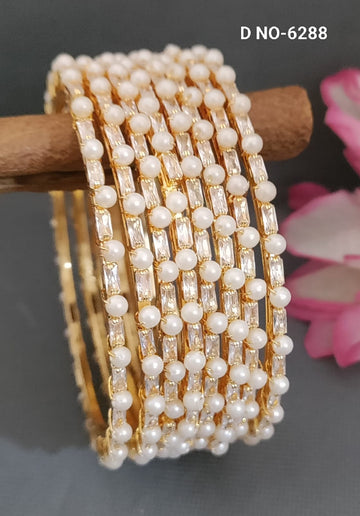 Single Line Semi PEARL Stone BANGLE SKU-6288 (Box Of 3 Mix Size Pack)