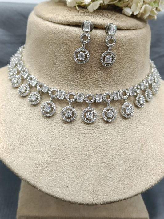 American Diamond Necklace Set Sku -6344 rchiecreation