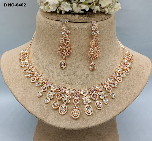 American Diamond Rose gold Necklace Sku-6402 rchiecreation