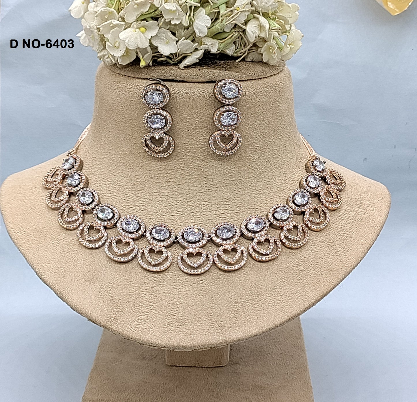 Two Tone American Diamond Necklace Sku-6403 rchiecreation