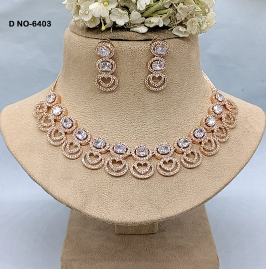 American Diamond Rose gold Necklace Sku-6403 rchiecreation