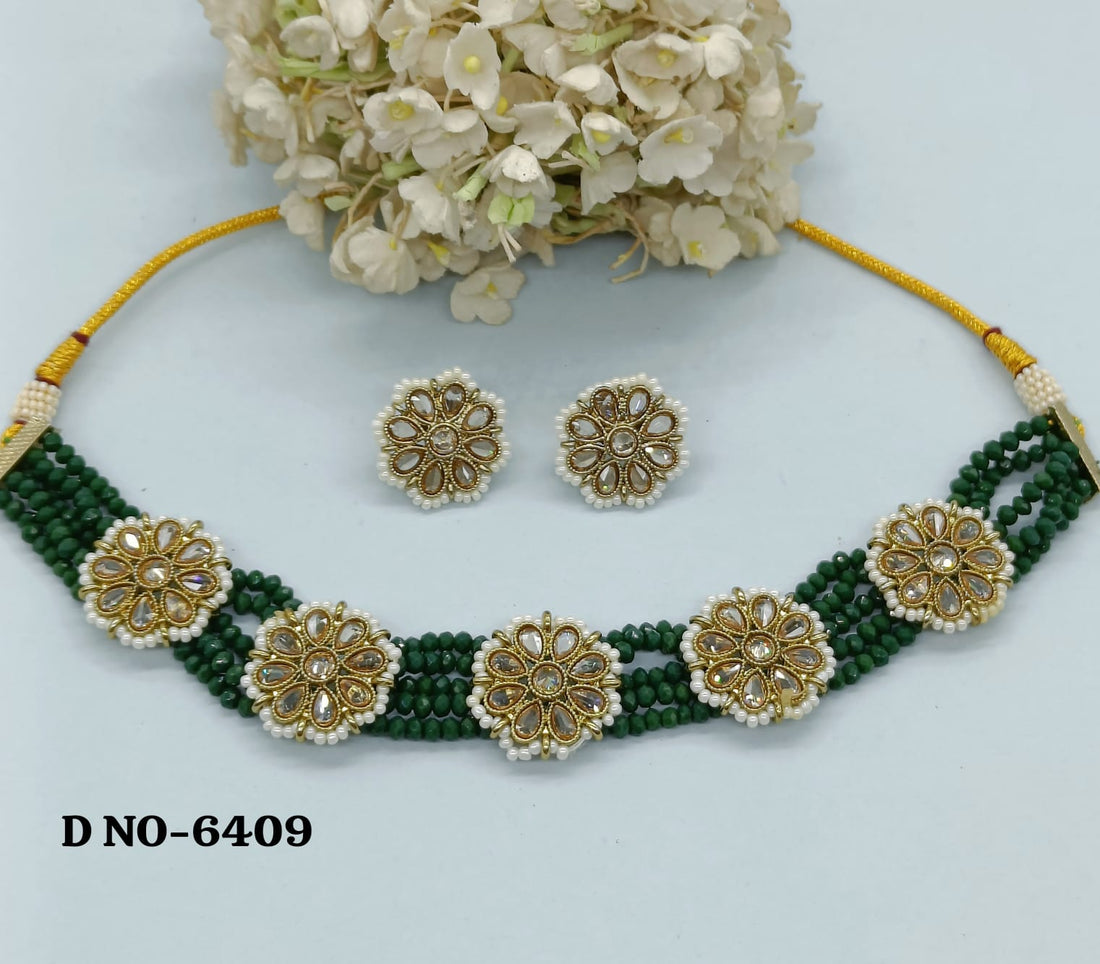 Pearl Choker Necklace Set Sku-6409 rchiecreation