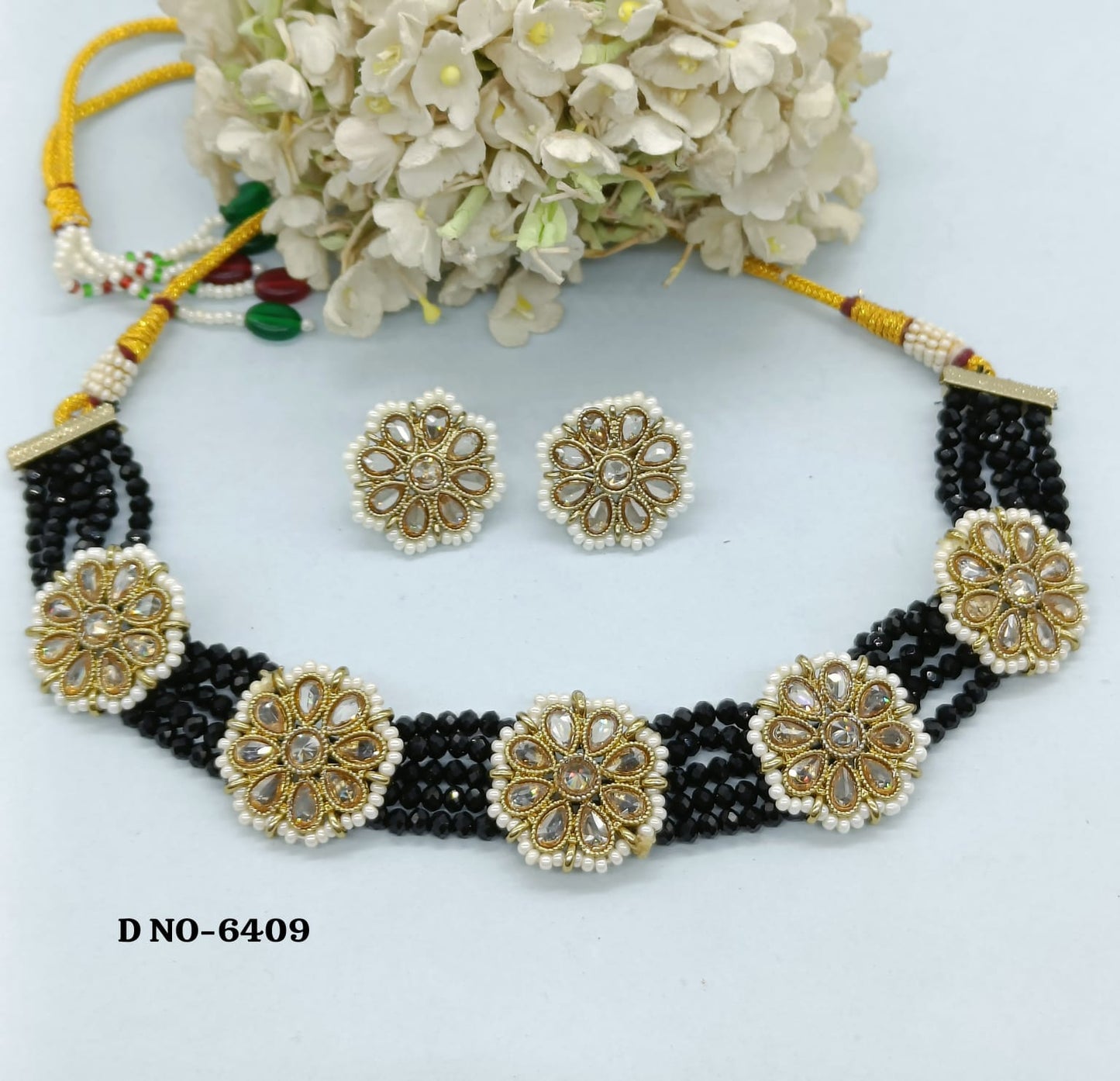 Pearl Choker Necklace Set Sku-6409 rchiecreation