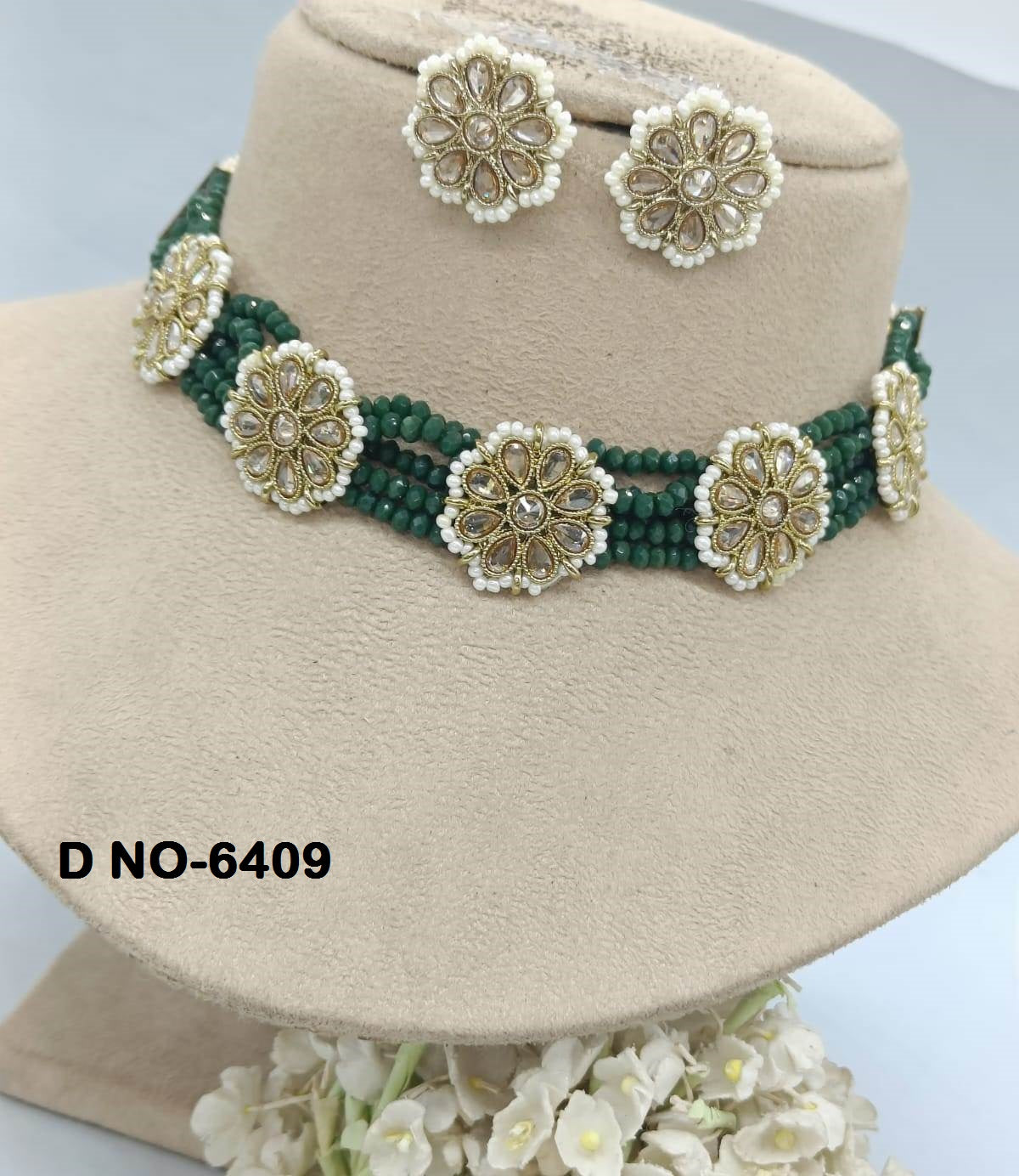 Pearl Choker Necklace Set Sku-6409 rchiecreation