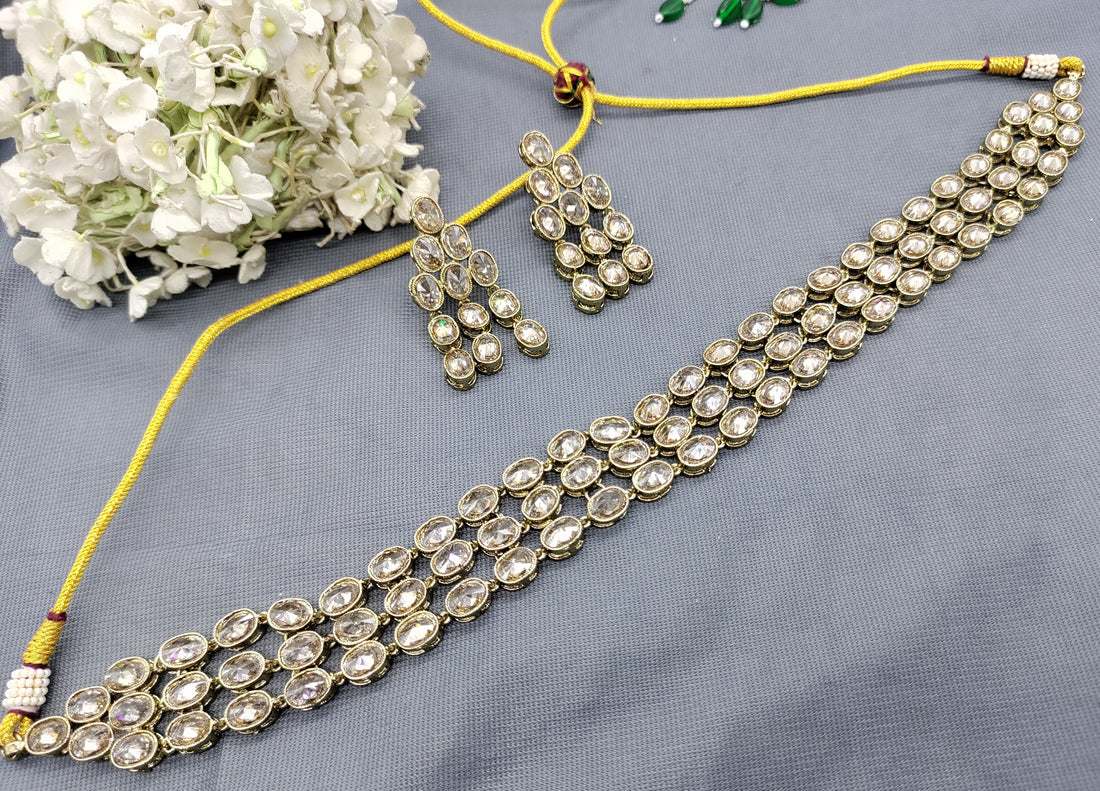 Beautiful Polki Mehendi Necklace Sku-6428 rchiecreation