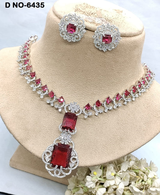 American Diamond Rodium Necklace Sku-6435 rchiecreation