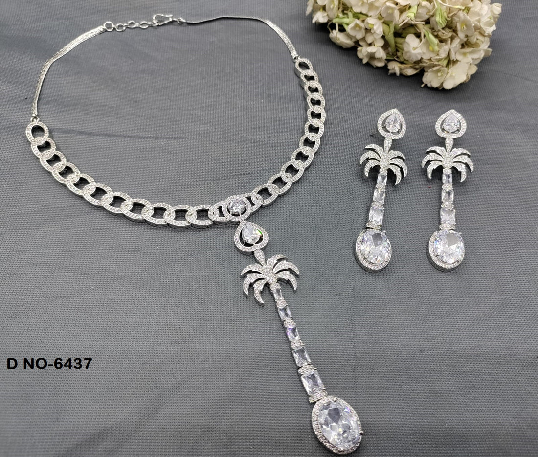 Celebrity Rodium American Diamond Necklace SKU-6437 C3 rchiecreation