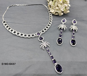 Celebrity Rodium American Diamond Necklace SKU-6437 C3 rchiecreation