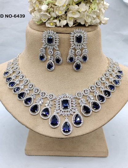 Rodium Bridal American Diamond Necklace SKU-6439 rchiecreation