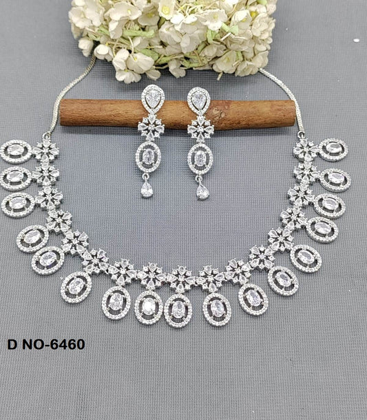 Rodium CZ AD Diamond Necklace Sku -6460 rchiecreation