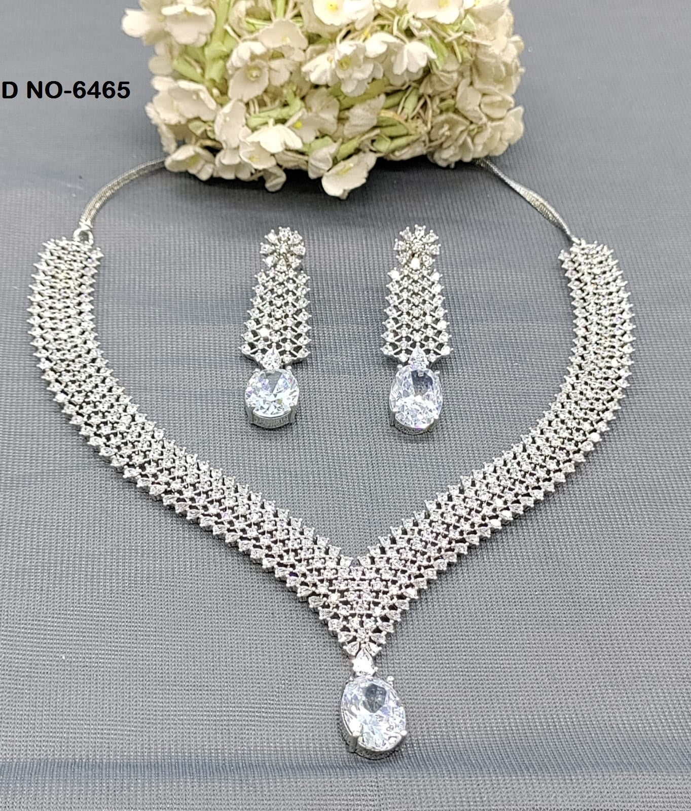 Celebrity Rodium American Diamond Necklace SKU-6465 rchiecreation