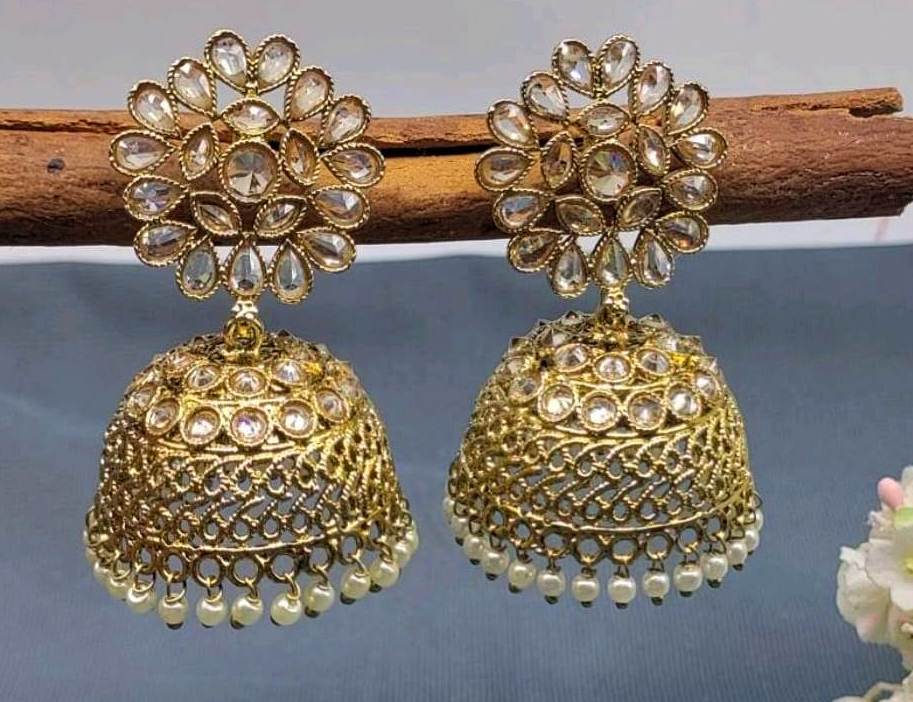 Polki Mehandi Jhumki Combo Earring Sku 697 rchiecreation