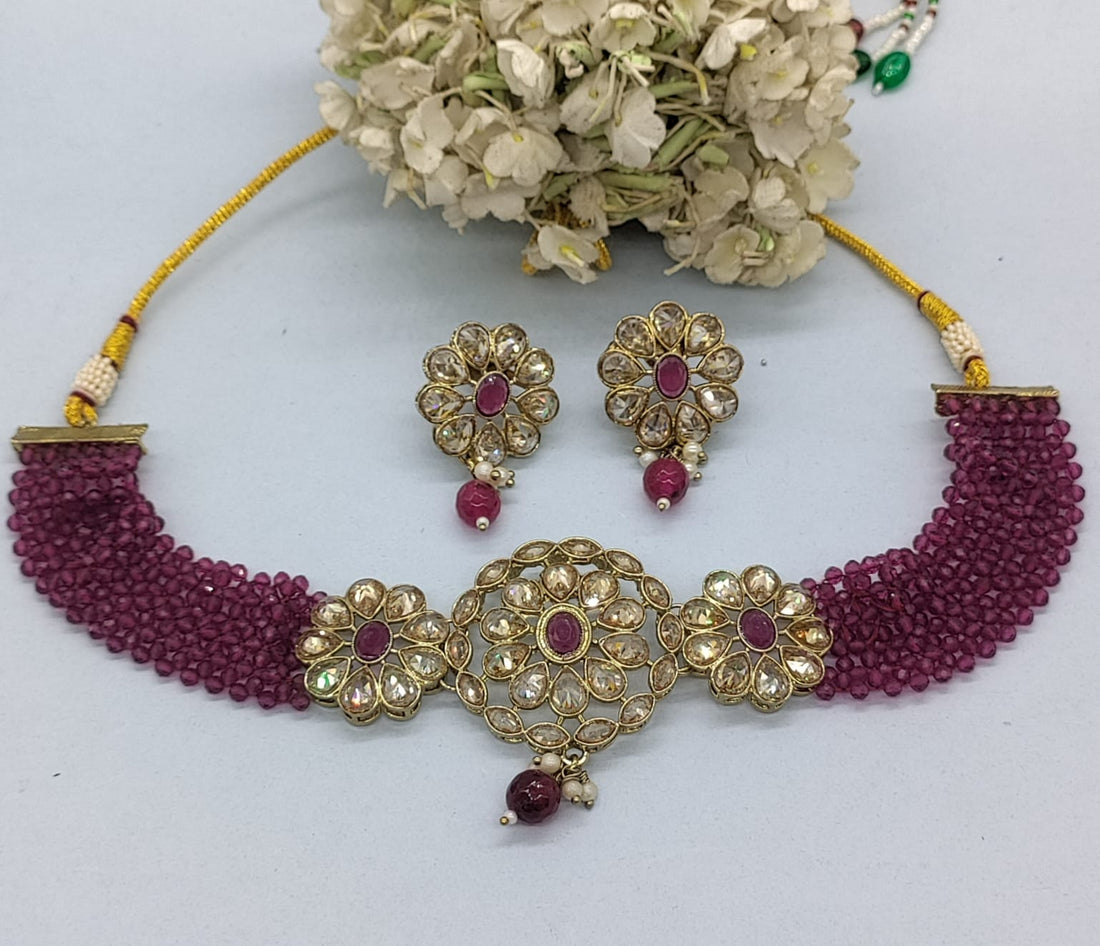 Polki Choker Necklace Mehndi Set Sku-1605 rchiecreation