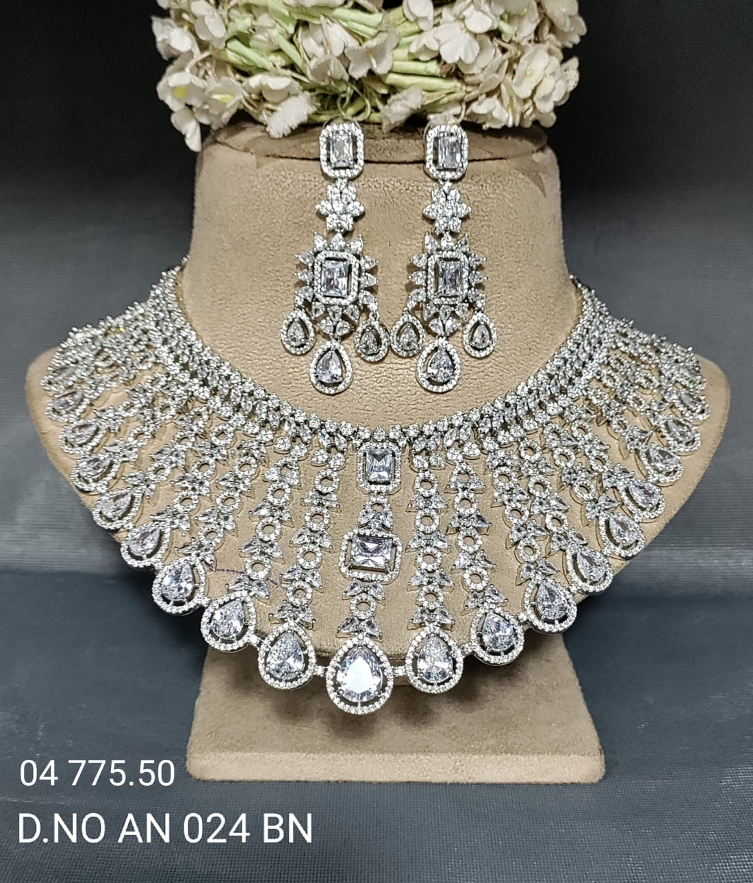 Cz Ad Rodium Bridal Necklace Set Sku AN 024 BN rchiecreation