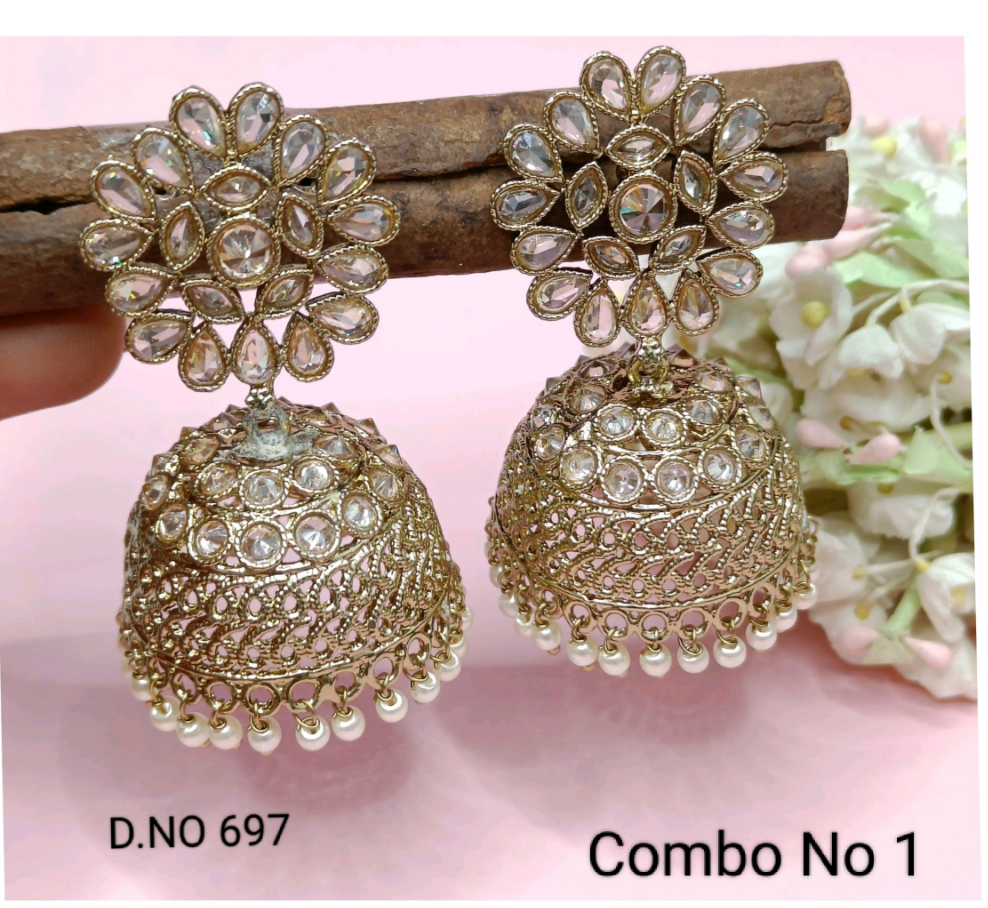 Polki Mehandi Jhumki Combo Earring Sku 697 rchiecreation