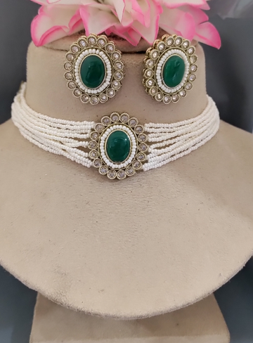 Polki Choker Mehandi Necklace Set Sku 5748 B-6