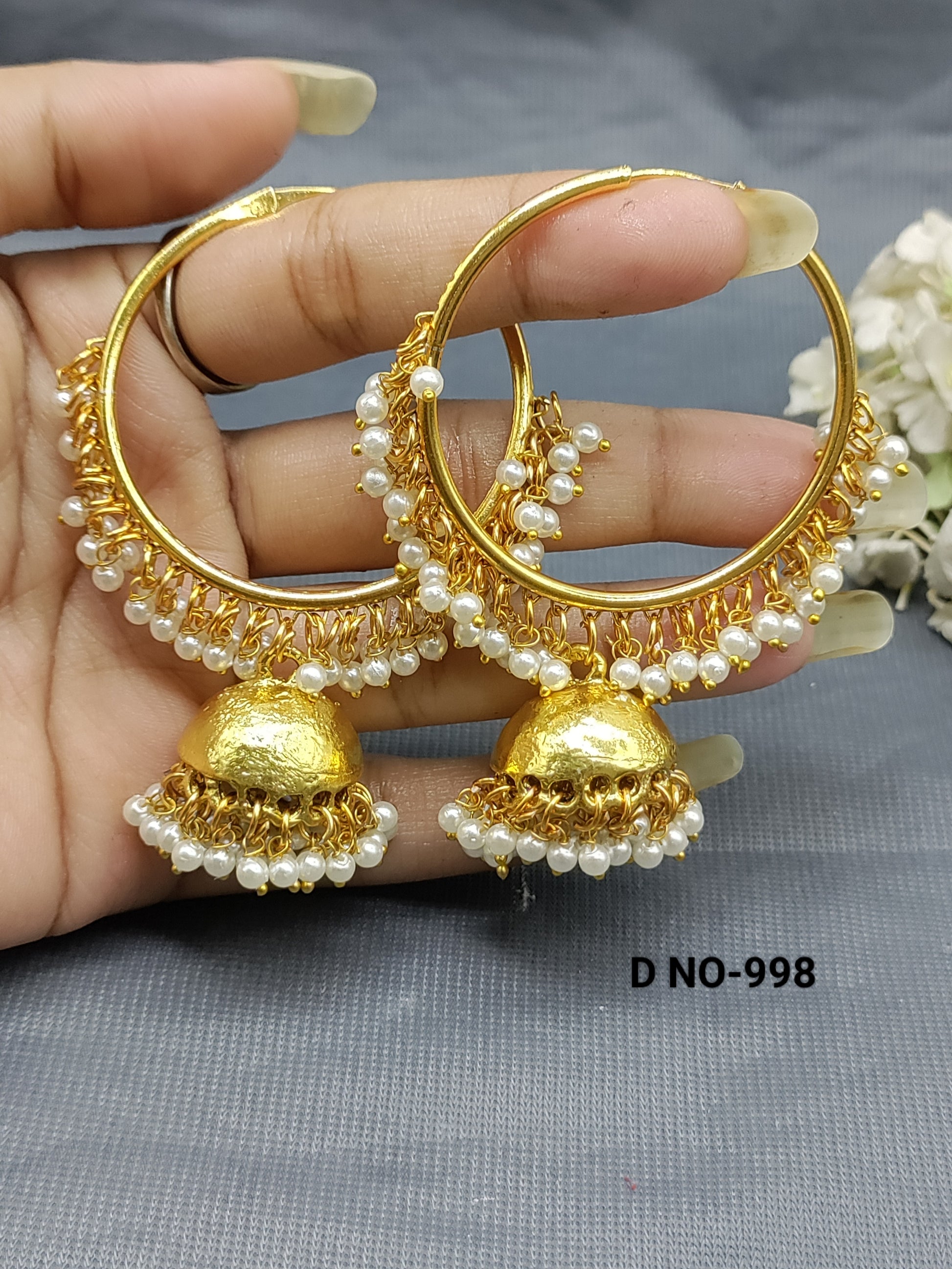 Golden Hoop Bali Jhumki Earring Sku-998 rchiecreation