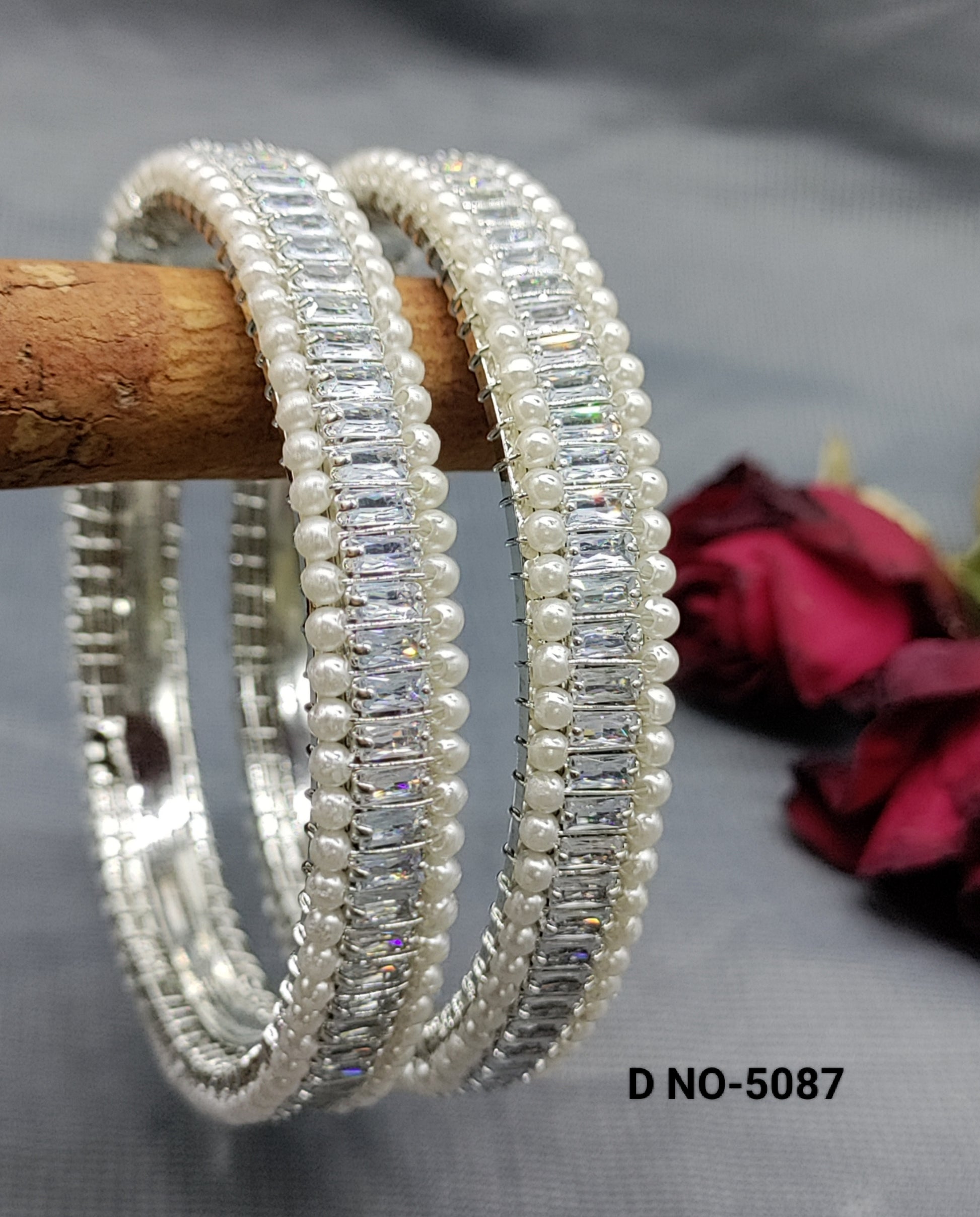 Jeco Pearl Stone Bangles Rodium Sku 5087 rchiecreation