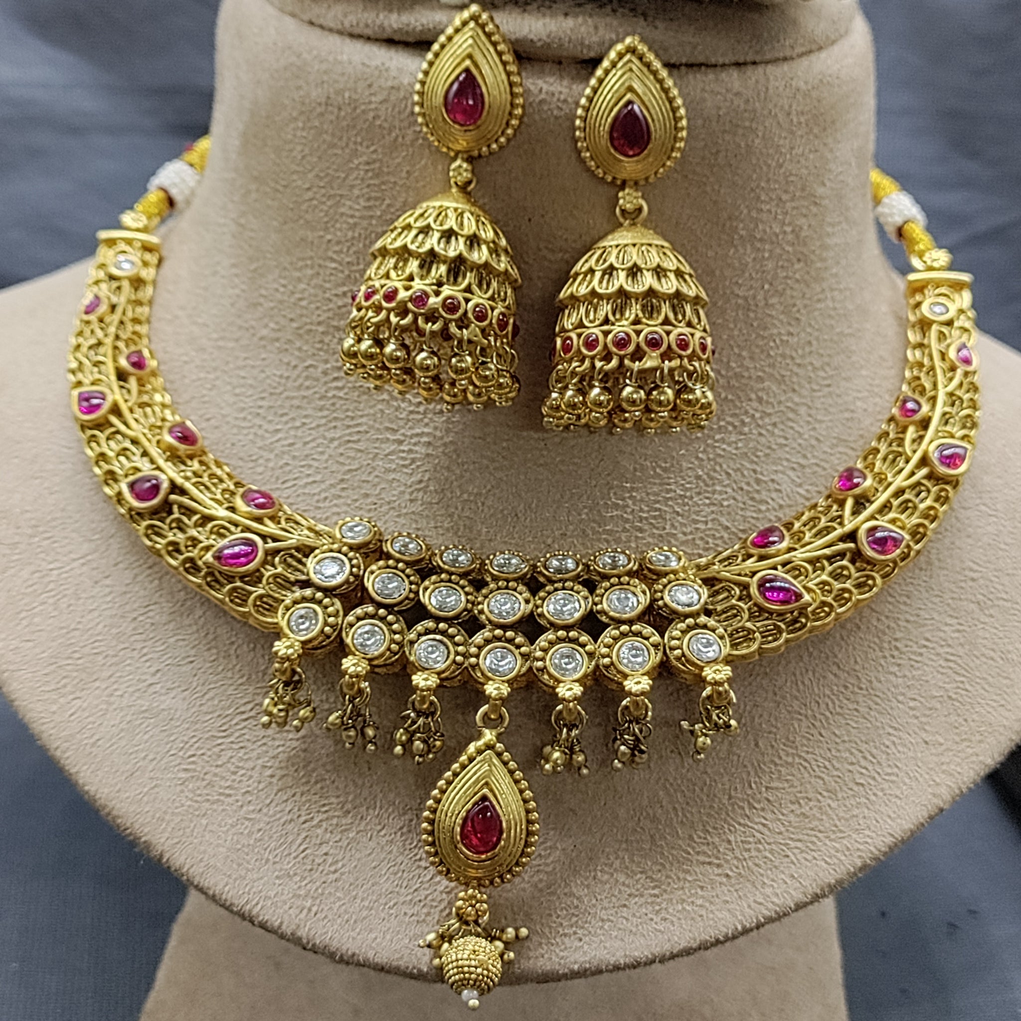 Rajwadi Golden Necklace Set Sku-rc.1 rchiecreation