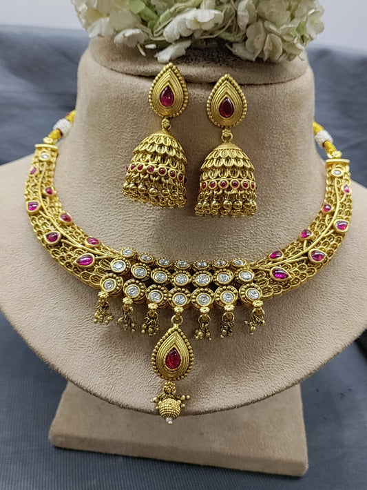 Rajwadi Golden Necklace Set Sku-rc.1 rchiecreation