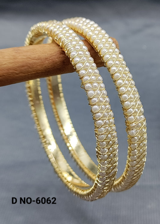 Stone Pearls jeco Bangles Golden White Sku-6062 rchiecreation