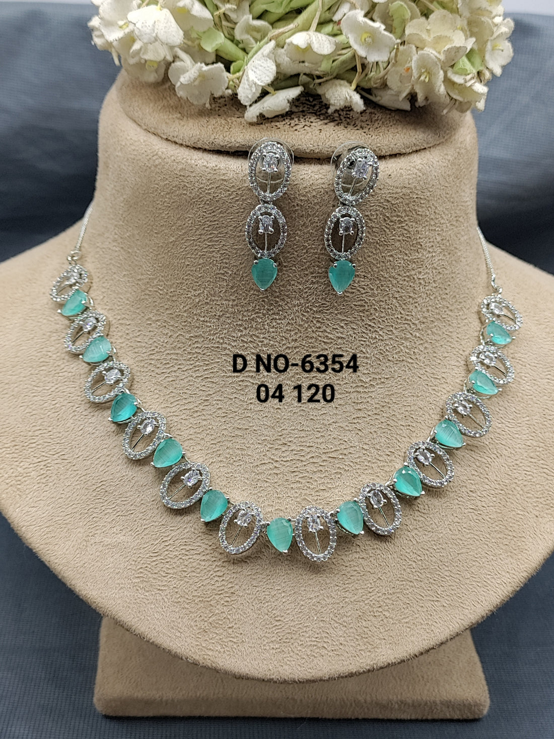 Cz ad Necklace Rodium Set Sku -6354 rchiecreation