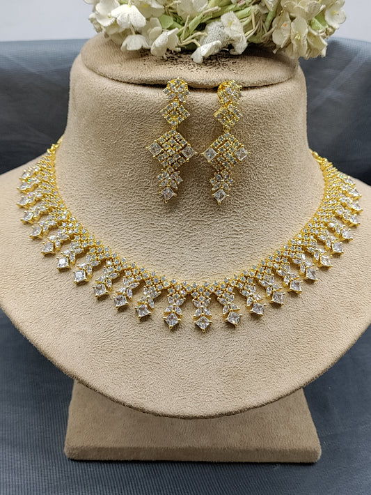 Golden A.Diamond Necklace SKU-6367 rchiecreation