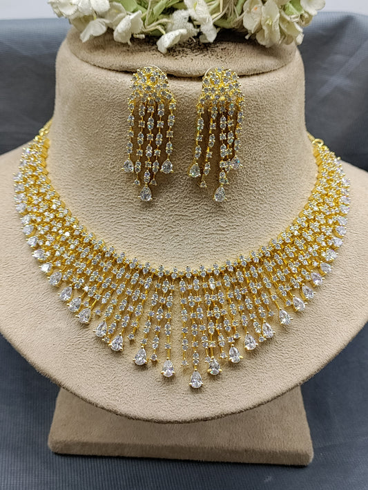 Golden A.Diamond Necklace SKU-6369 rchiecreation