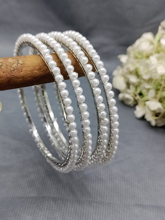 High Quality Pearl Women Rodium Bangles Sku- 1882 rchiecreation