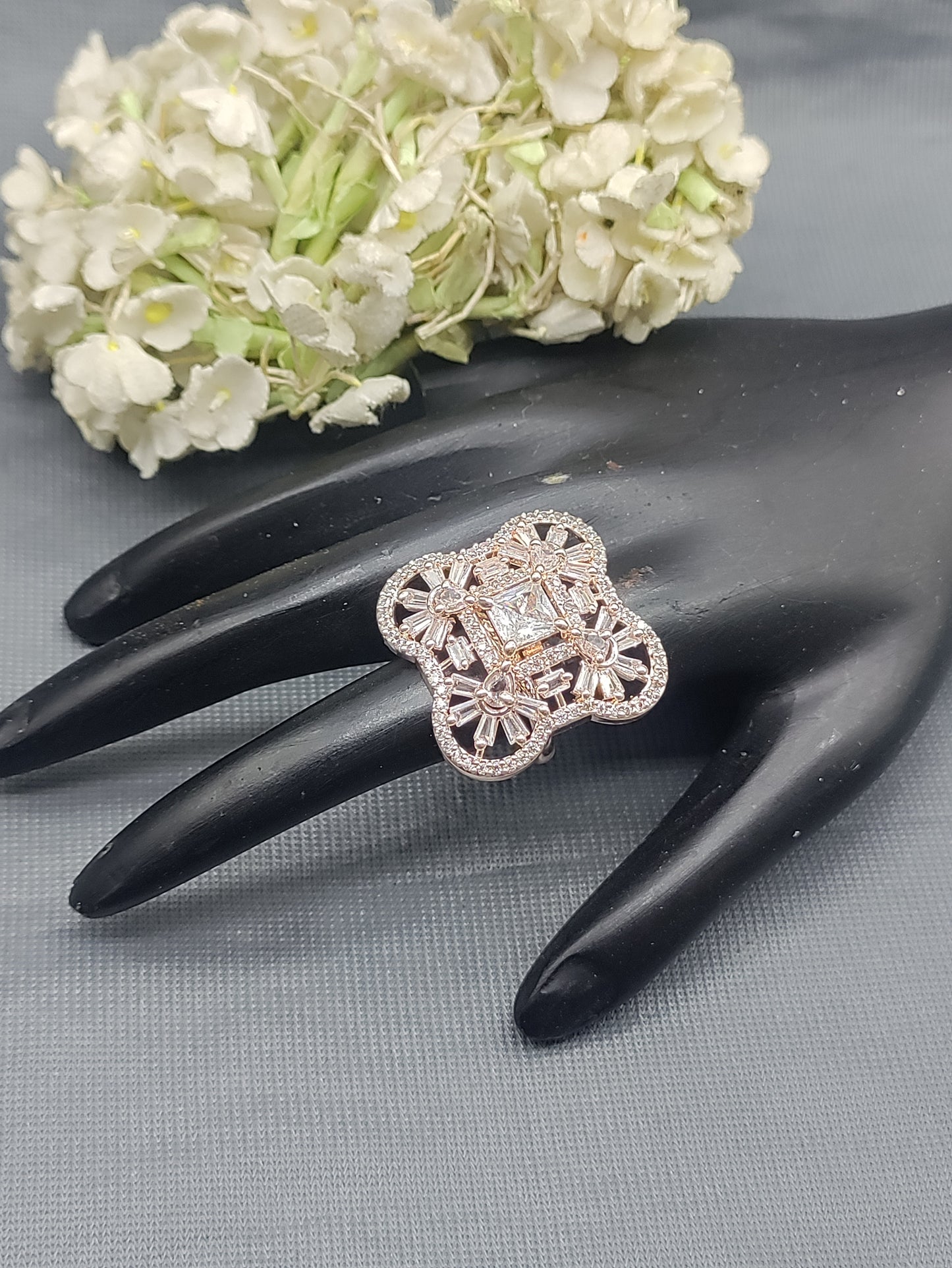 Rose Gold American Diamond Finger Ring Sku 5914 rchiecreation