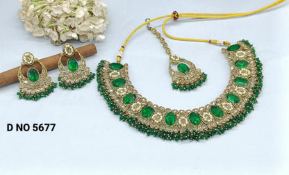 Navratan Stone Necklace Mehndi Set Sku 5677 B3 rchiecreation