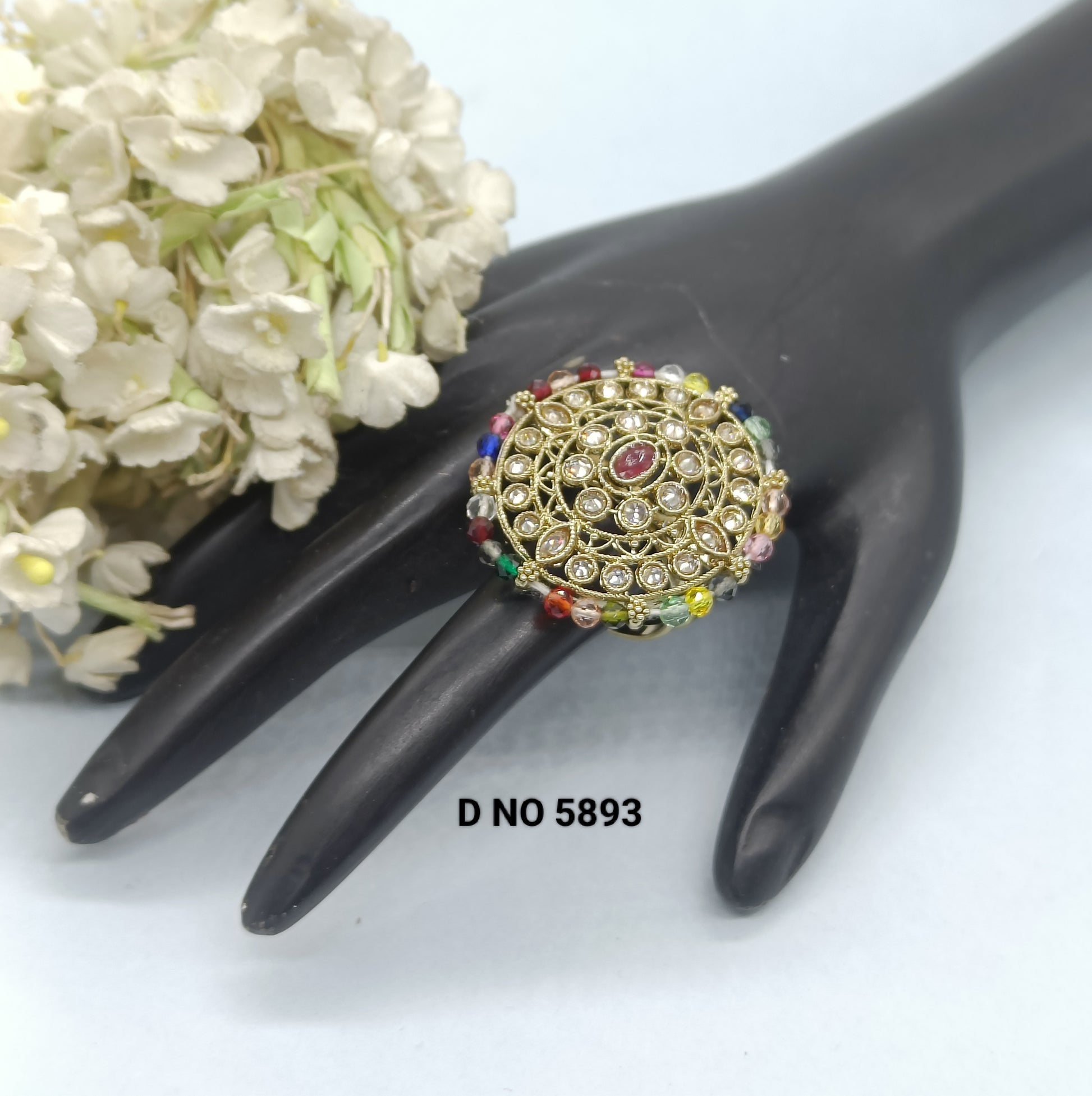 Polki Mehandi Finger Ring SKU 5893 E2 rchiecreation