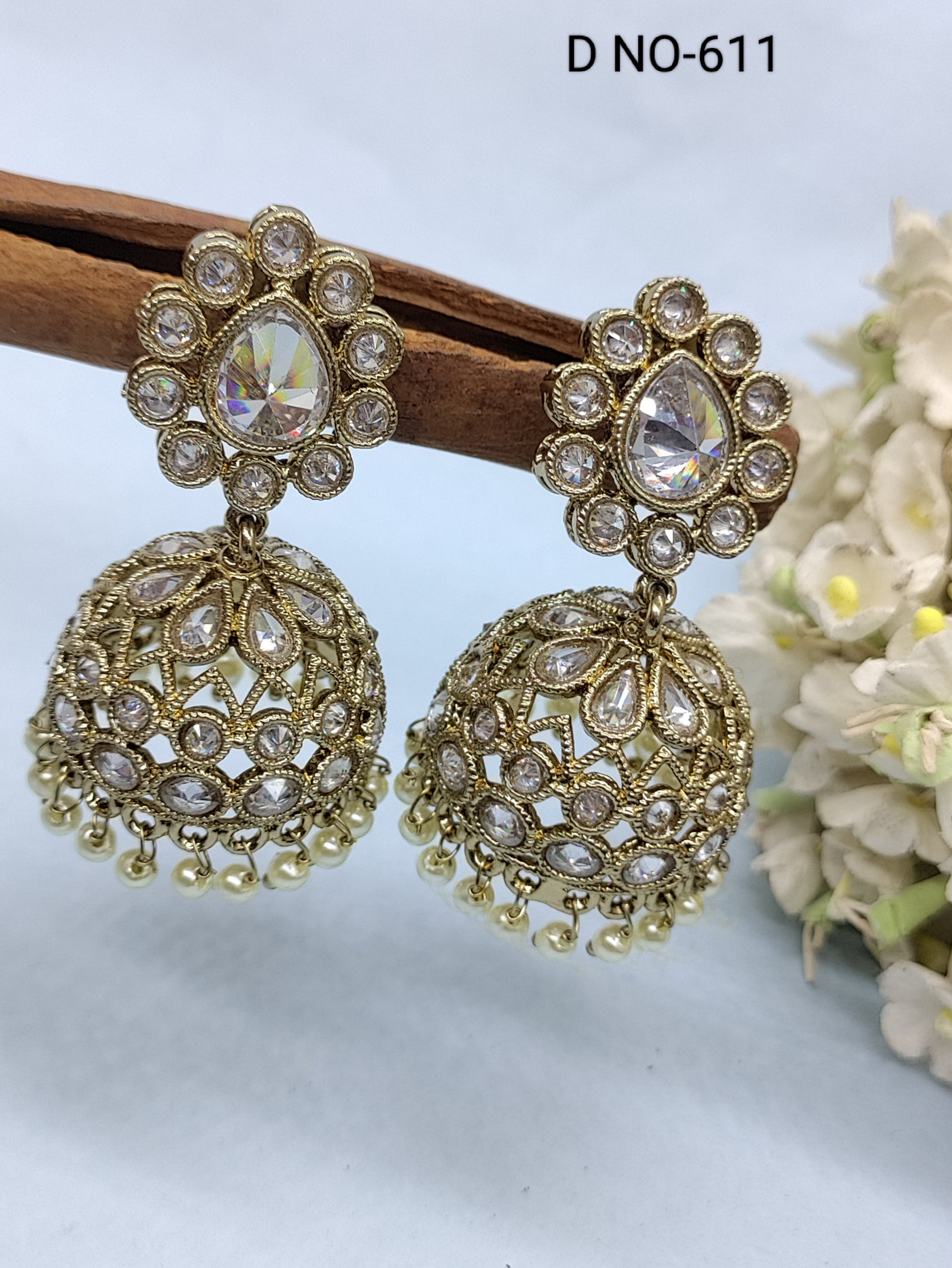 Mehandi White Polki Jhumki Earring Sku-611 rchiecreation