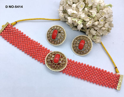 Pearl Polki Choker Necklace Mehndi Set Sku-5414 B4 rchiecreation