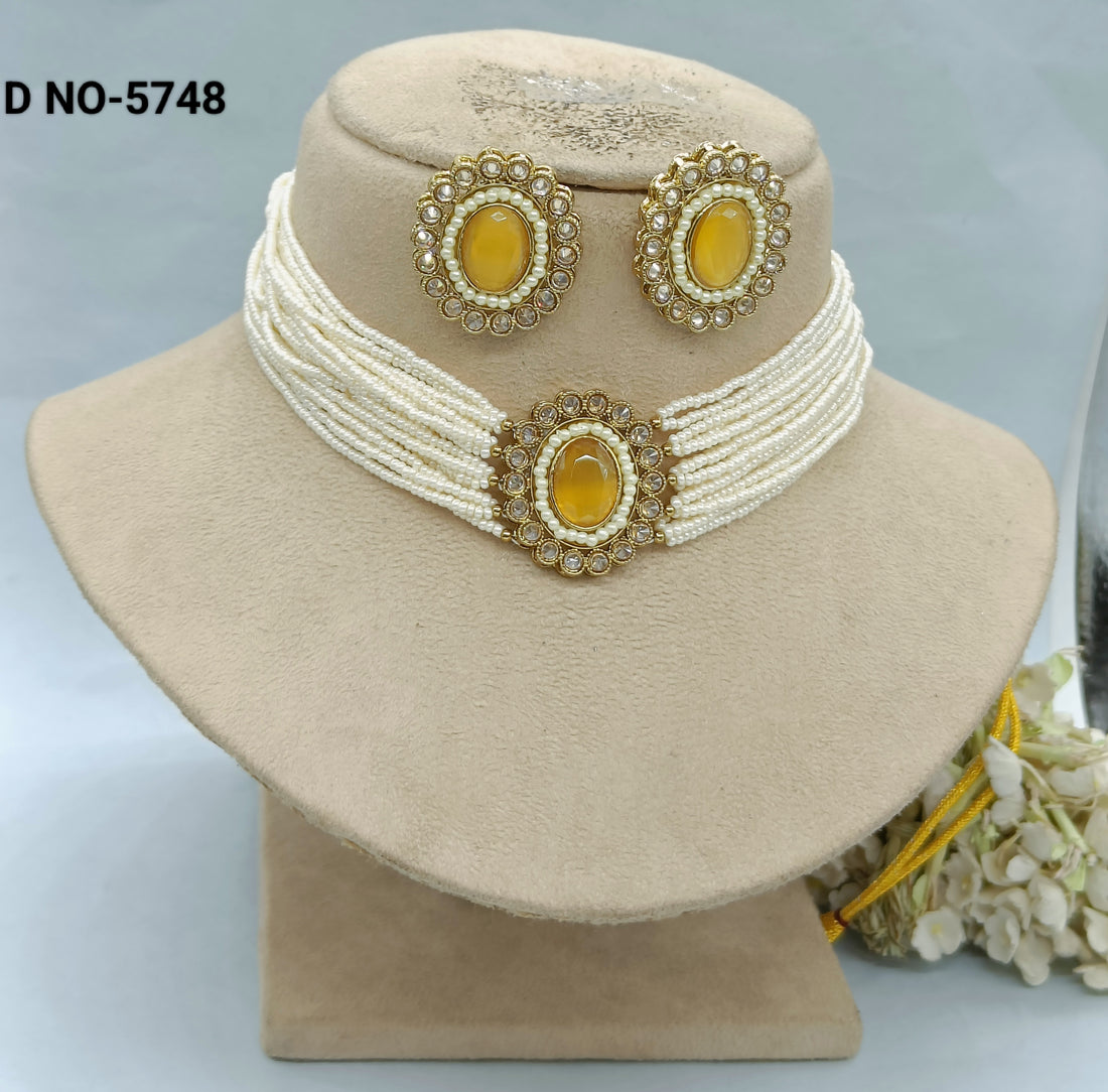 Polki Choker Mehandi Necklace Set Sku 5748 B1 rchiecreation