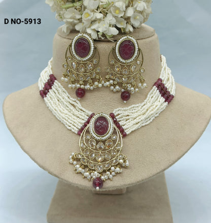 Polki Mehndi Necklace Set Sku-5913 B1 rchiecreation