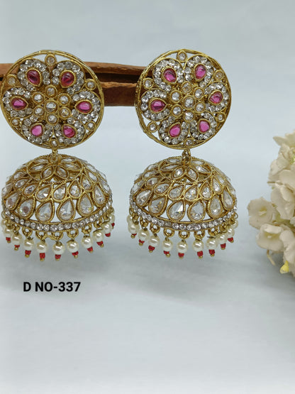 Mehndi White Polki Jhumki Earring Sku 337 rchiecreation