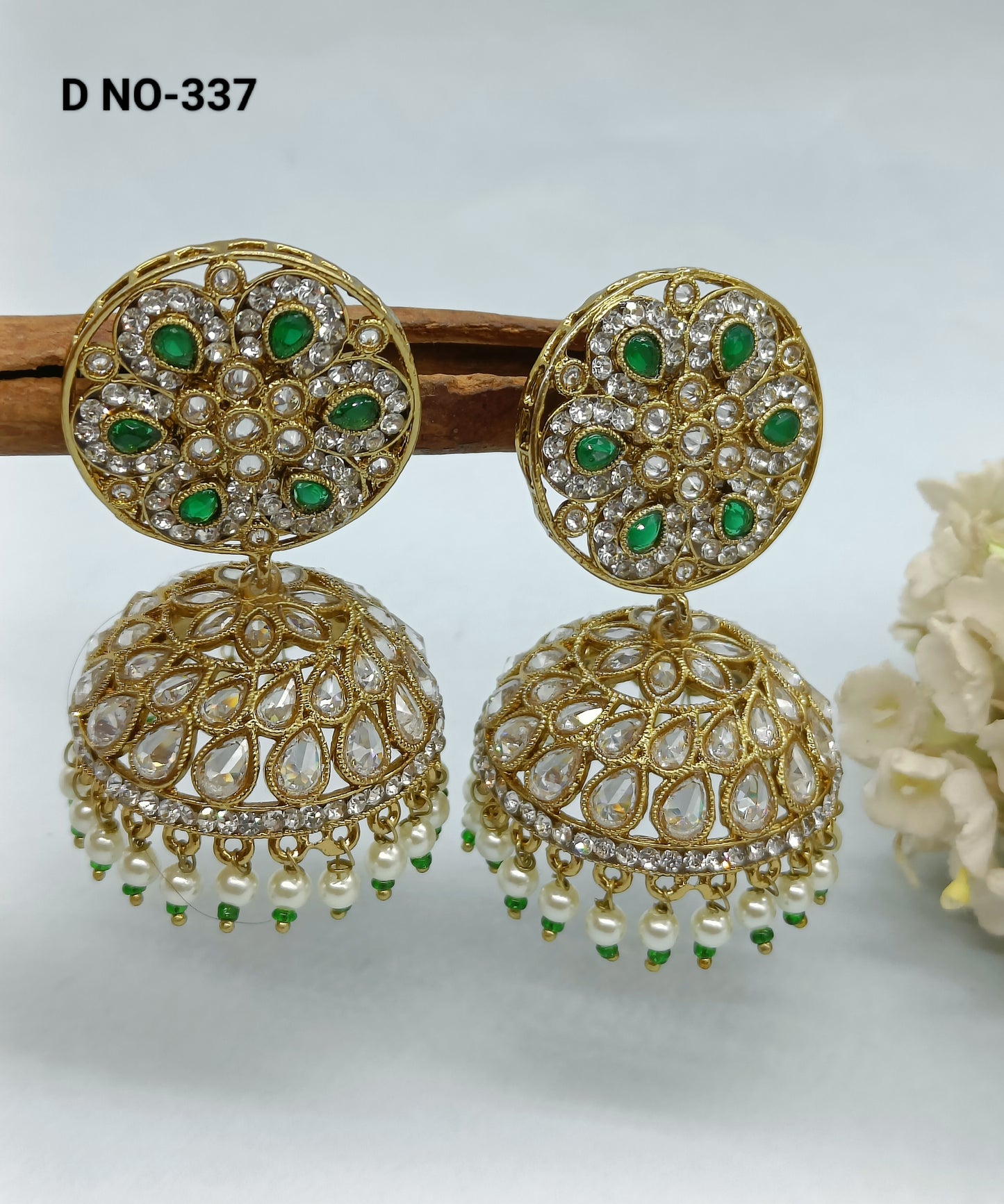 Mehndi White Polki Jhumki Earring Sku 337 rchiecreation