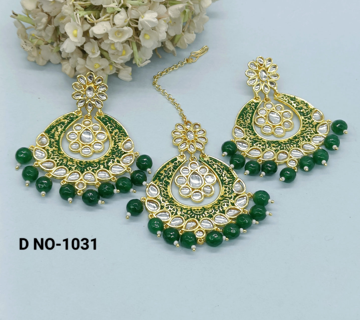 Golden Minakari Kundan Earring Sku 1031 rchiecreation