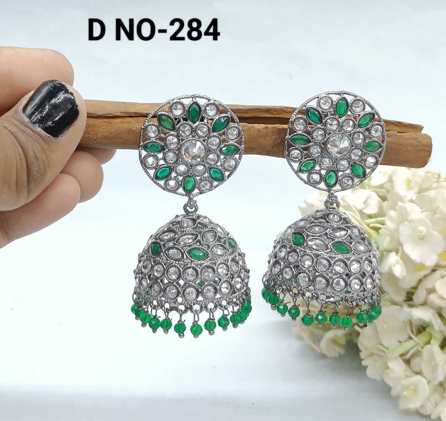 Polkii White Ad Victorian Jhumki Sku 284 rchiecreation