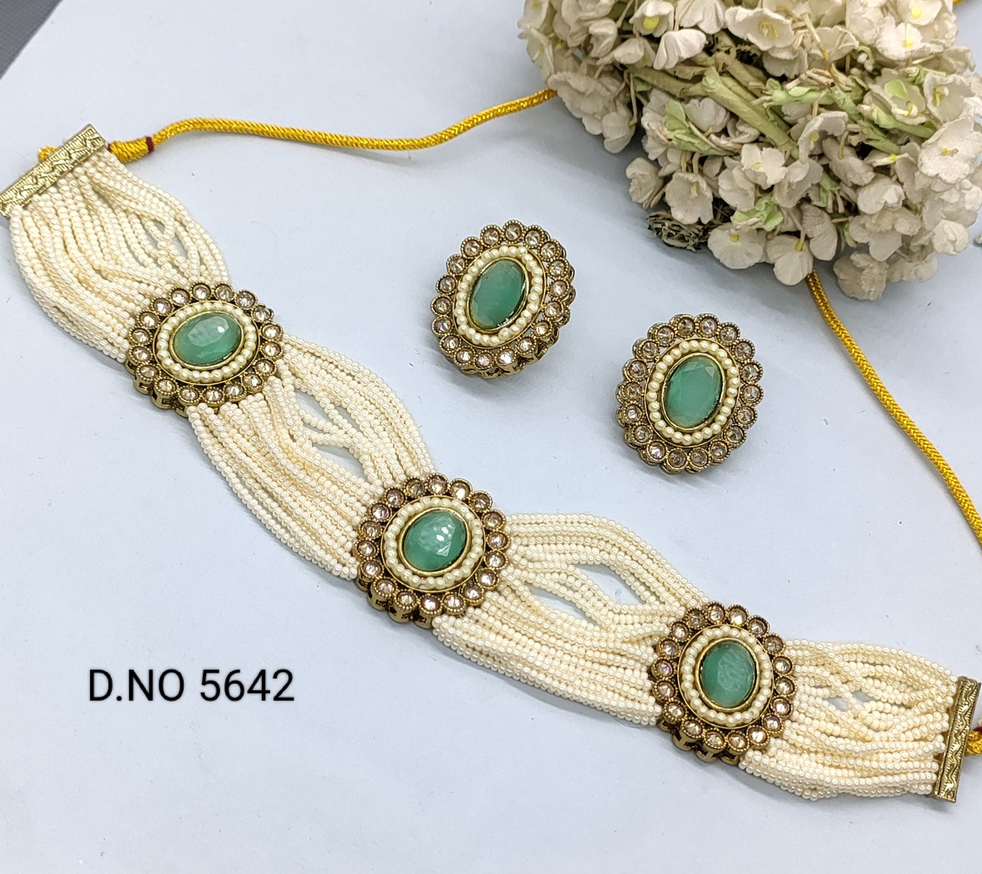 Beautiful Polki Mirror Chocker Necklace Sku-5642B1 rchiecreation