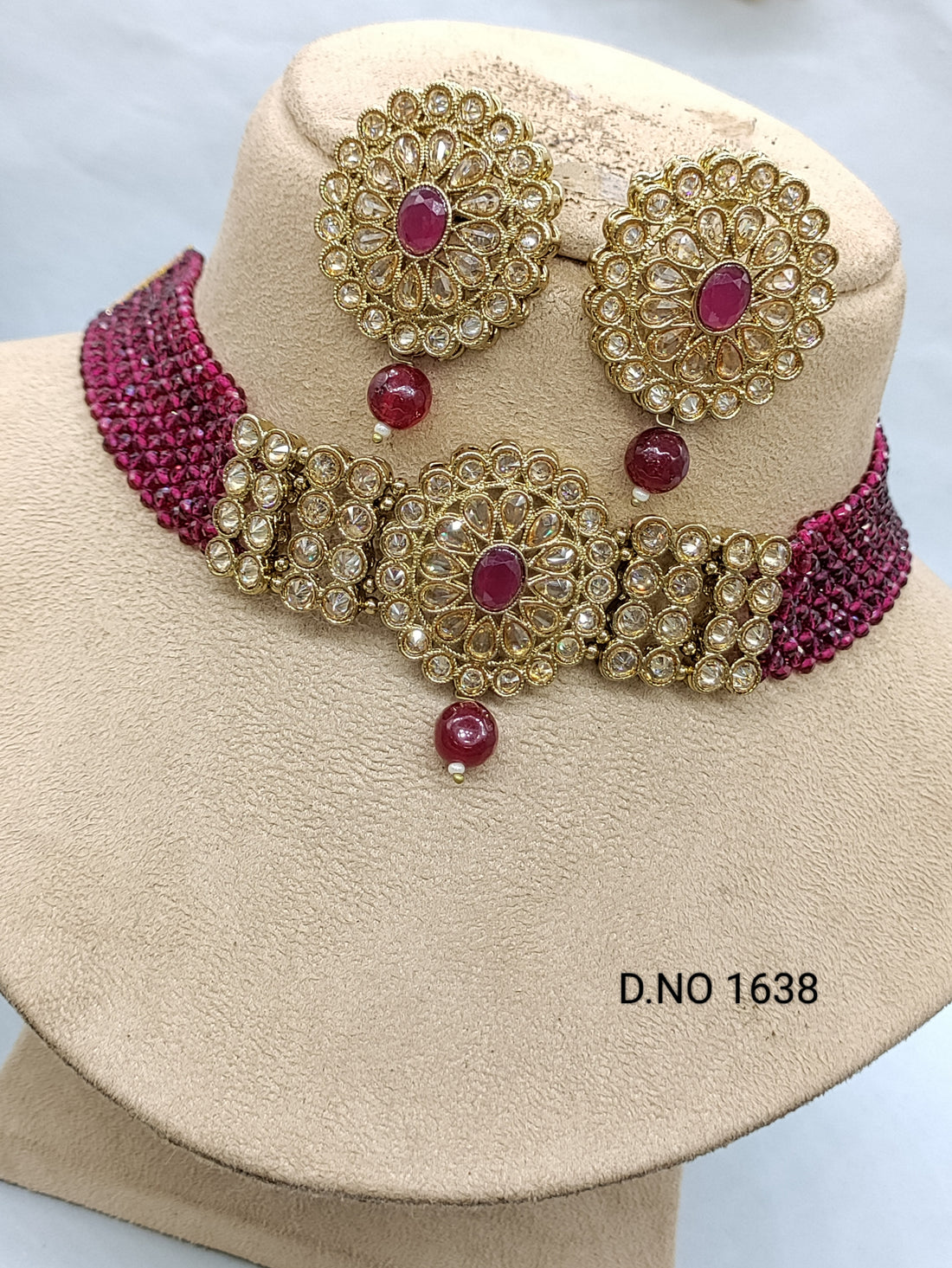 Pearl Polki Choker Necklace Mehndi Set Sku-1638 B2 rchiecreation