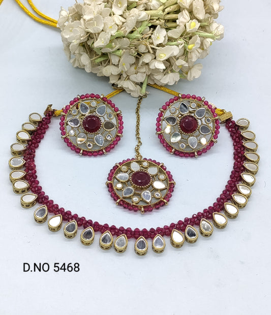 Mirror Pearl Mehandi Necklace Set Sku 5468 rchiecreation