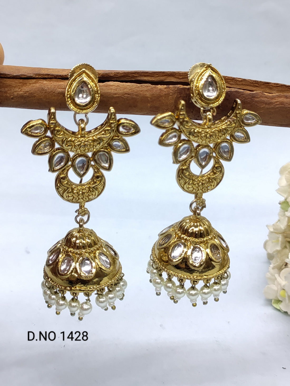 Kundan Mehandi Jhumki Earring Sku 1428 rchiecreation