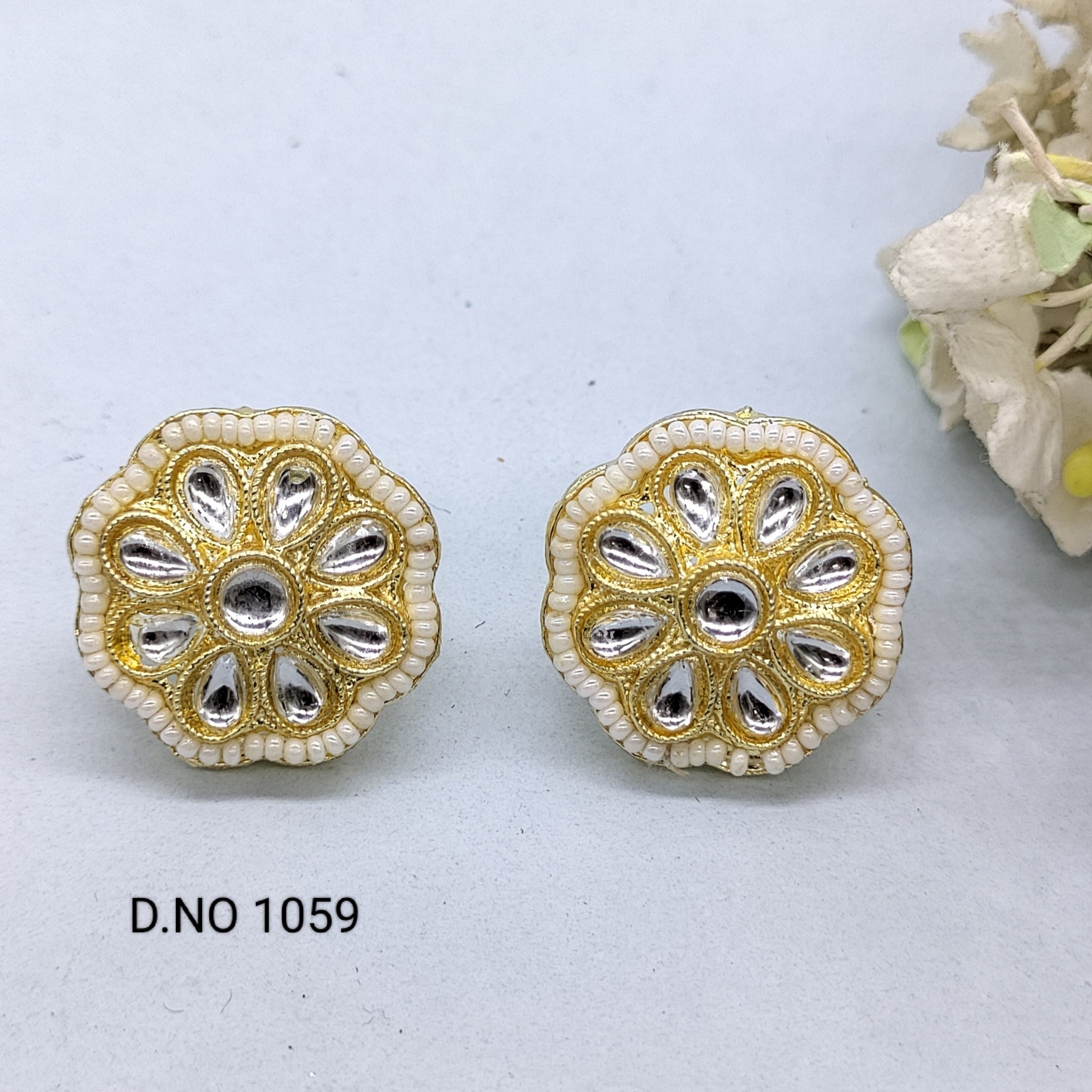 Polki Kundan Tops and Stud Earring Sku-1059 rchiecreation