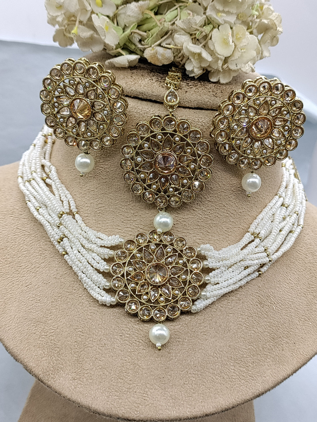 Mehandi Polki Choker Necklace SKU-6441 rchiecreation