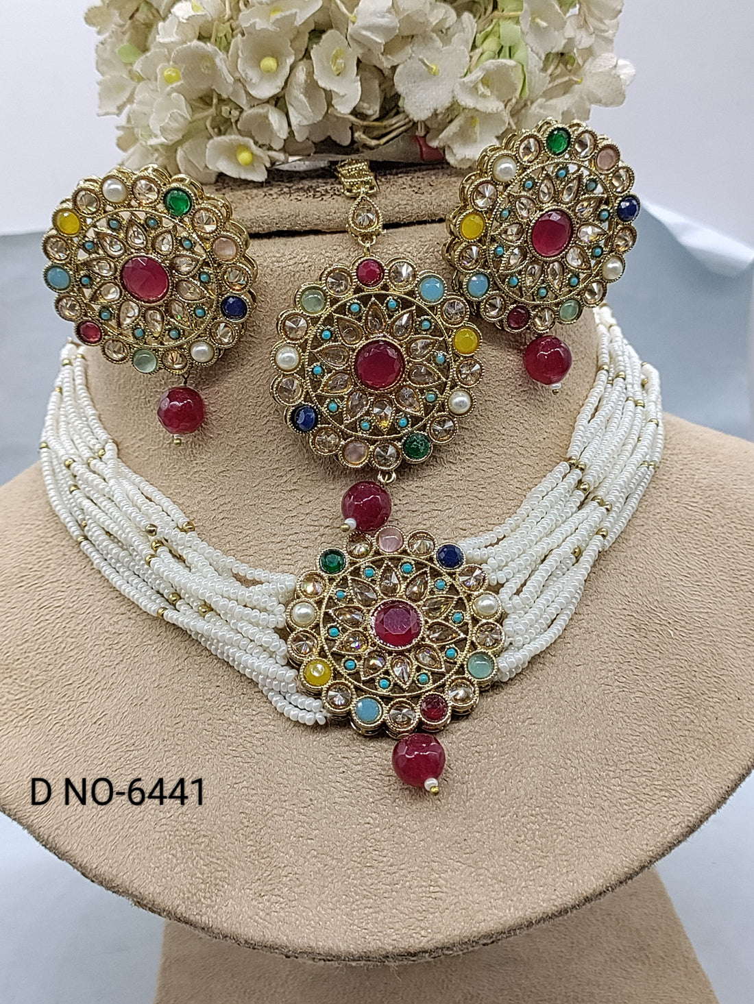 Mehandi Polki Choker Necklace SKU-6441 rchiecreation