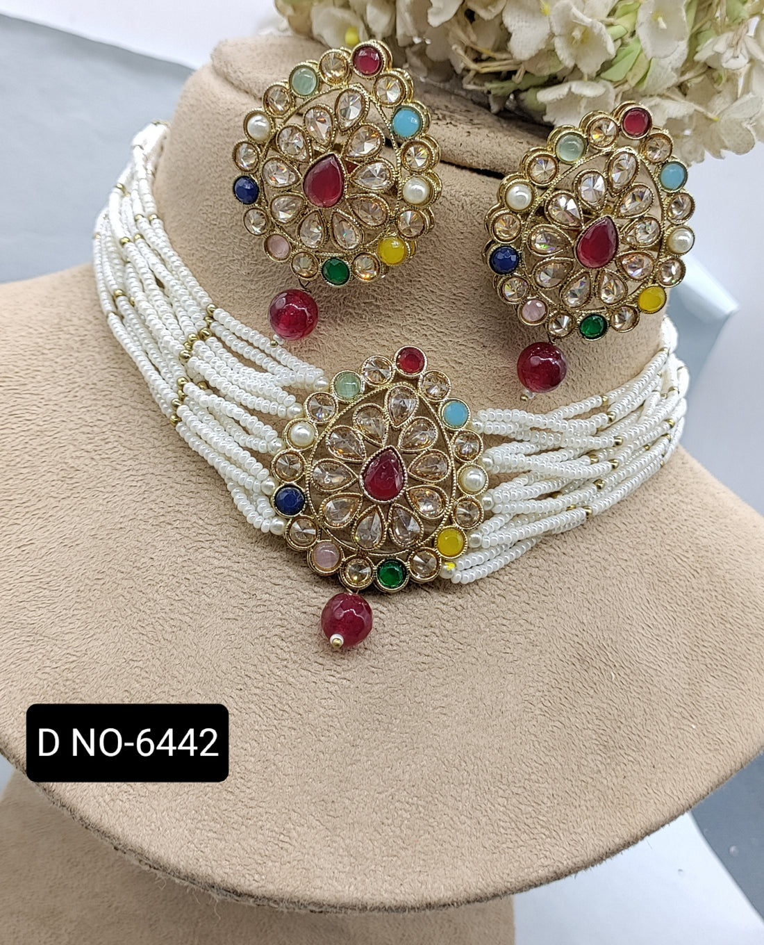 Mehandi Polki Choker Necklace SKU-6442 rchiecreation